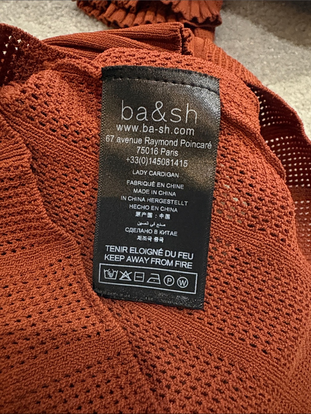 ba&sh Rust Cropped Ribbed V-Neck Cardigan - Picture 6 of 7